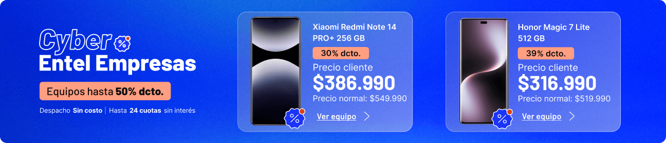 Cyber Entel empresas equipos hasta 50% dcto.