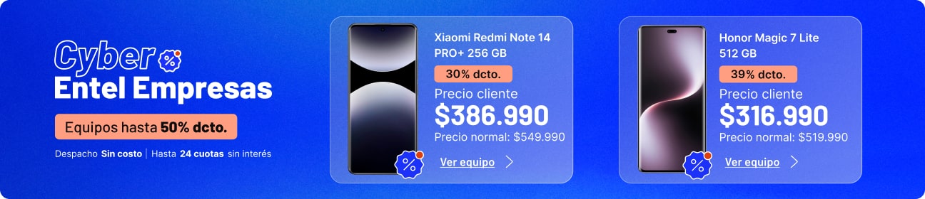 Cyber Entel empresas equipos hasta 50% dcto.